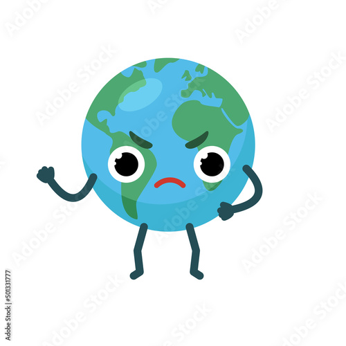 Angry character emotional planet earth. Environment day concept.