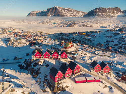 Colorful sunset in Sisimiut, Greenland photo