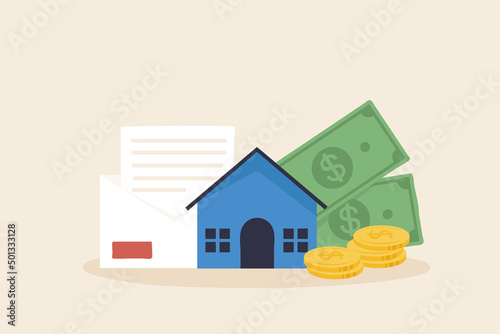Down payment concept real estate sales household income Real estate investments, home value, home budget and other expenses.