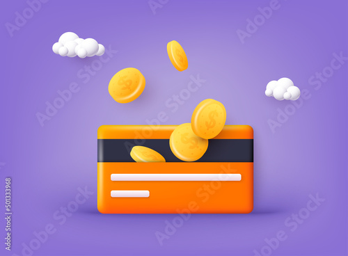 Credit card Icon. Payment of utility, bank, restaurant and other bill. 3D Web Vector Illustrations.