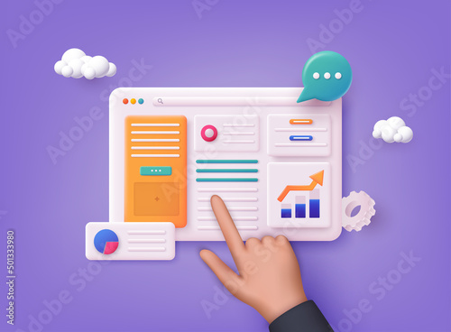 Concept of Seo Optimization for website and mobile website. Landing page template. 3D Vector Illustrations.