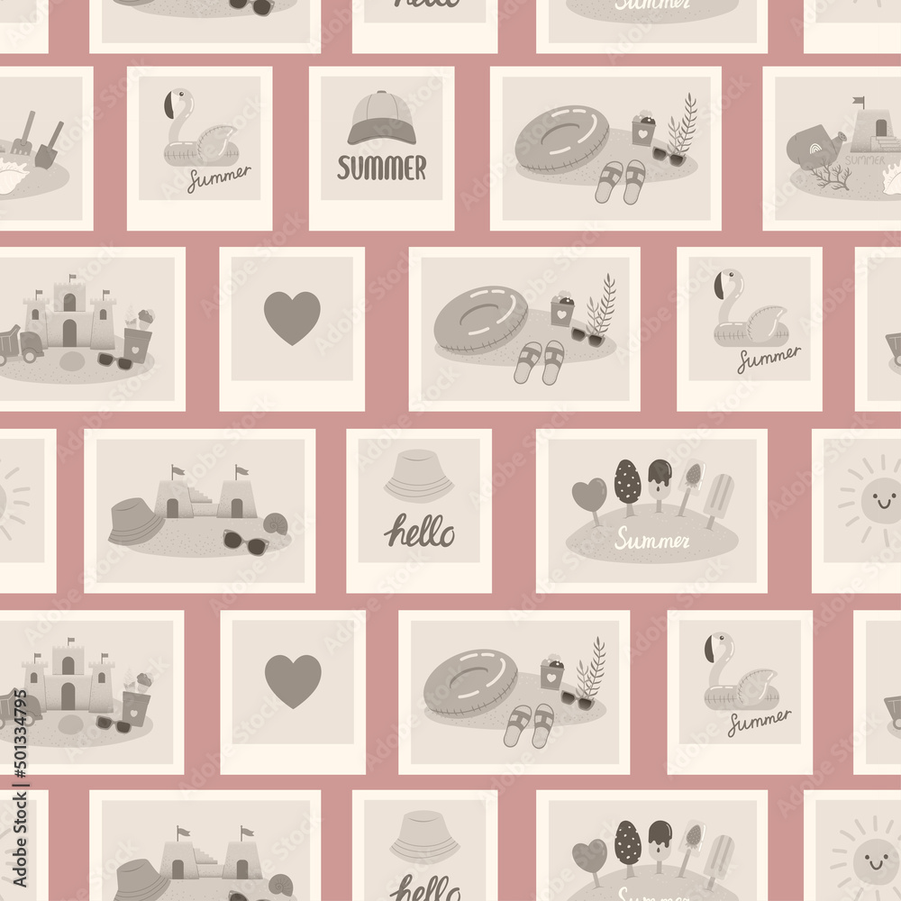 Summer seamless pattern with cameras and vector Summer seamless pattern with cameras and vector