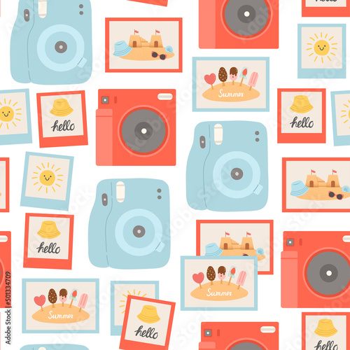 Summer seamless pattern with cameras and vector