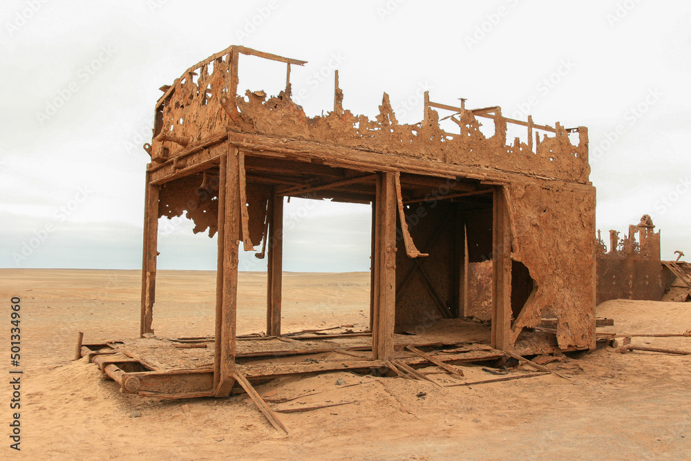 Rusted and abandoned oil drilling rig, Skeleton Coast, Namibia