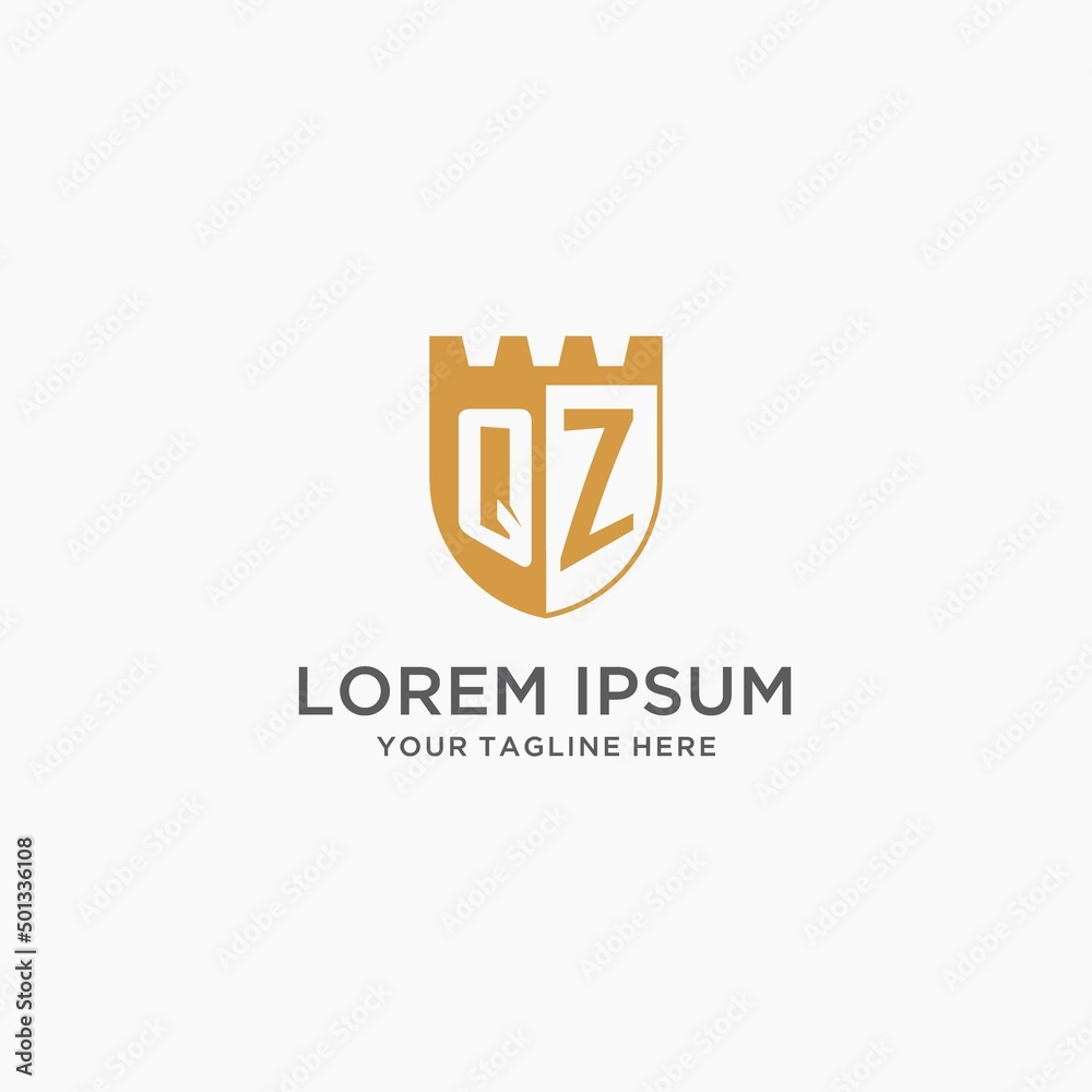 Monogram QZ logo with shield and fort, elegant luxury initial logo ...