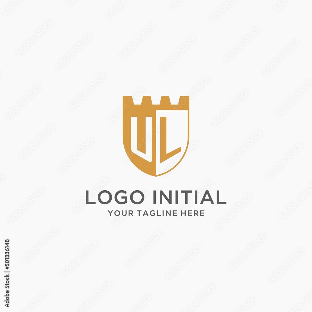 Monogram UL logo with shield and fort, elegant luxury initial logo ...