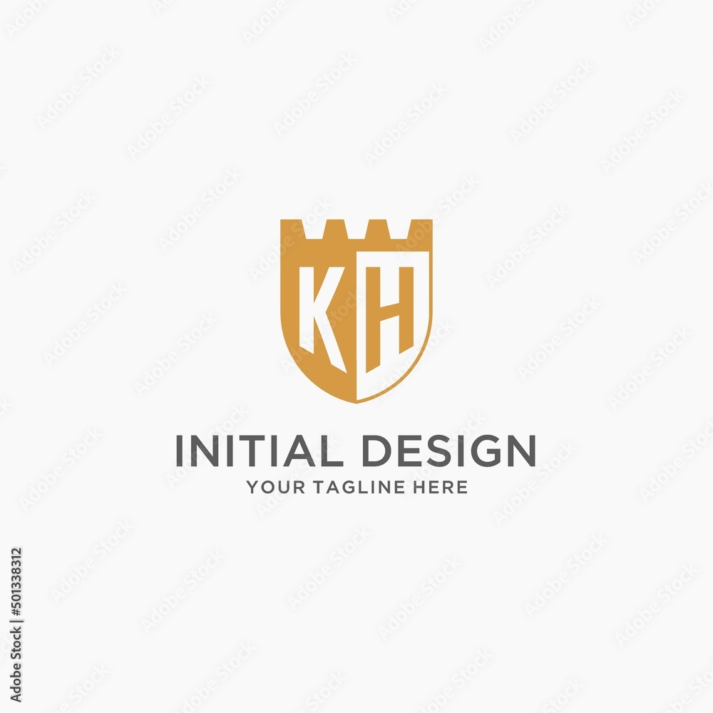 Monogram KH logo with shield and fort, elegant luxury initial logo ...