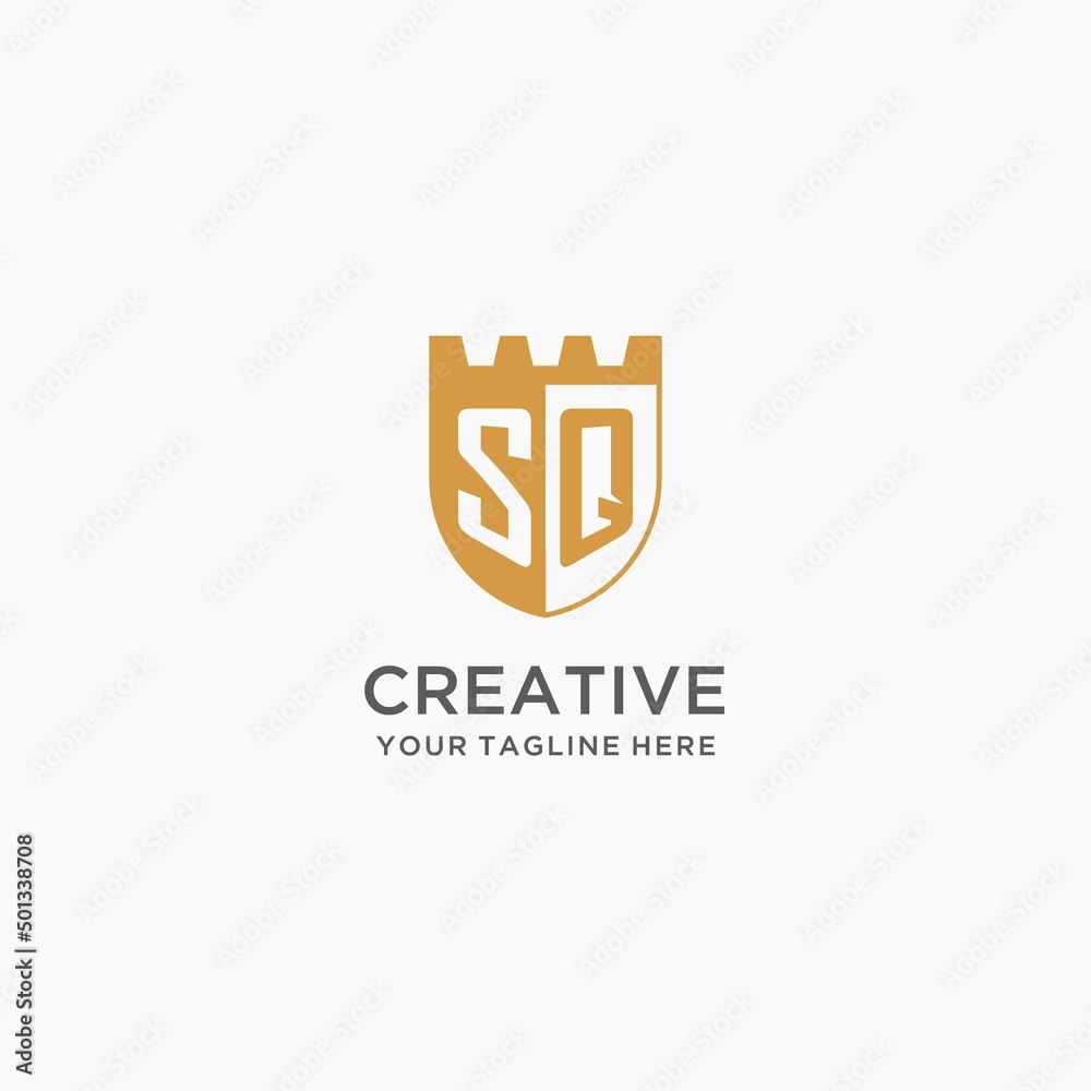 Monogram SQ logo with shield and fort, elegant luxury initial logo ...