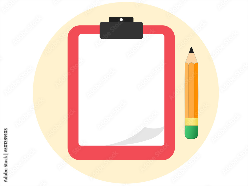 illustration of blank paper on clipboard near pencil. illustration of blank paper on clipboard near pencil.
