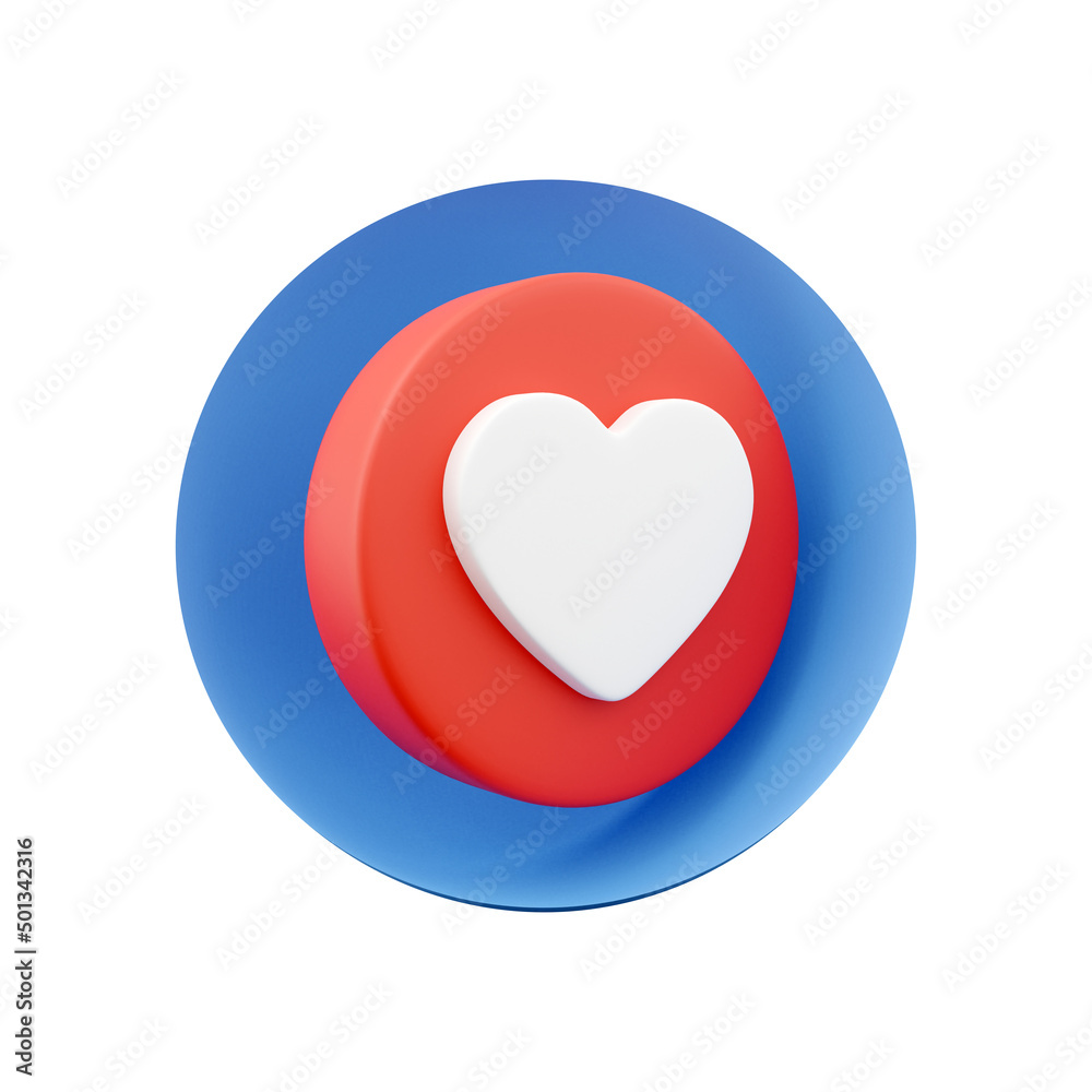 3D render heart shape isolated on white. 3D render icon red and white ...