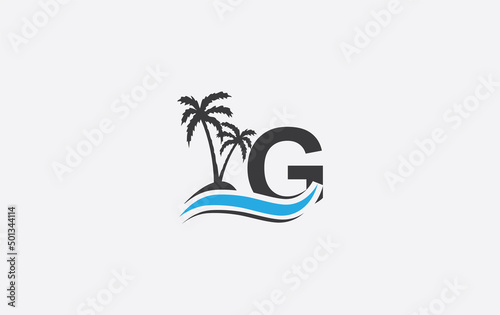 Nature water wave and beach tree vector art logo design with the letter and alphabet © Nasir Stock Photo