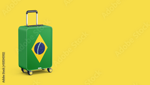 A beautiful 3d illustration with brazil flag on suitcase.