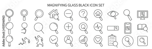 Icon set related to magnifying glass and survey