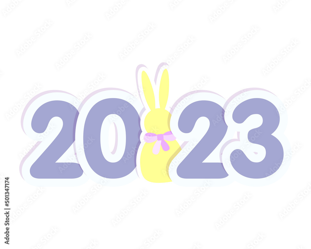 New Year 2023 sticker with numbers and rabbit, isolated, white background. Vector illustration New Year 2023 sticker with numbers and rabbit, isolated, white background. Vector illustration