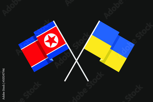 Flags of European and Asian countries of Ukraine and the Democratic People's Republic of Korea in national colors. Help and support from friendly countries. Flat minimal graphic design.