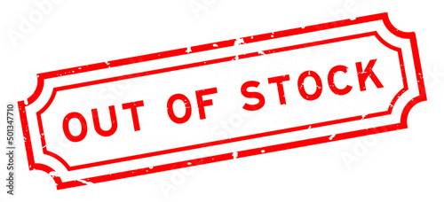 Grunge red out of stock word rubber seal stamp on white background