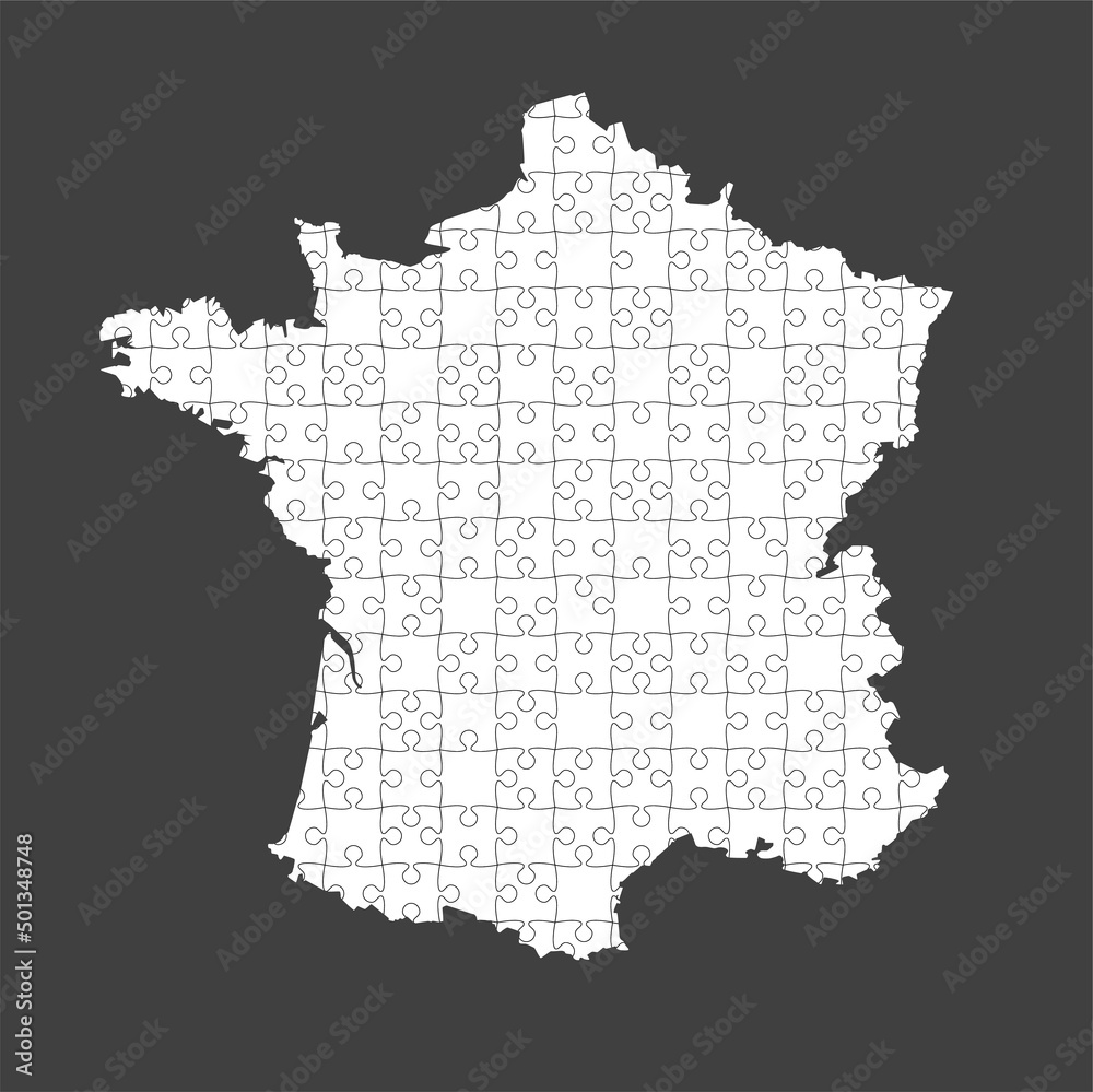 Obraz premium Vector map France from white puzzle, jigsaw