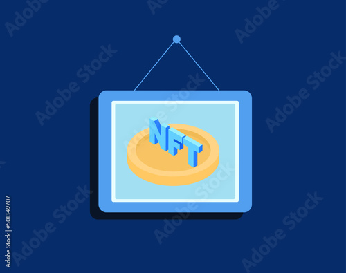 Vector illustration. NFT background. The concept of digital technologies. Crypto art. NFT icon on a picture frame