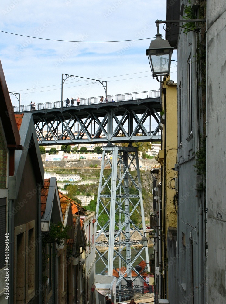 Steel piers of the Dom Louis Bridge in Porto - Portugal Steel piers of the Dom Louis Bridge in Porto - Portugal