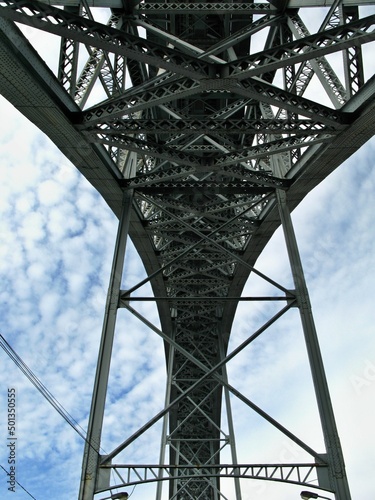 Steel piers of the Dom Louis Bridge in Porto - Portugal