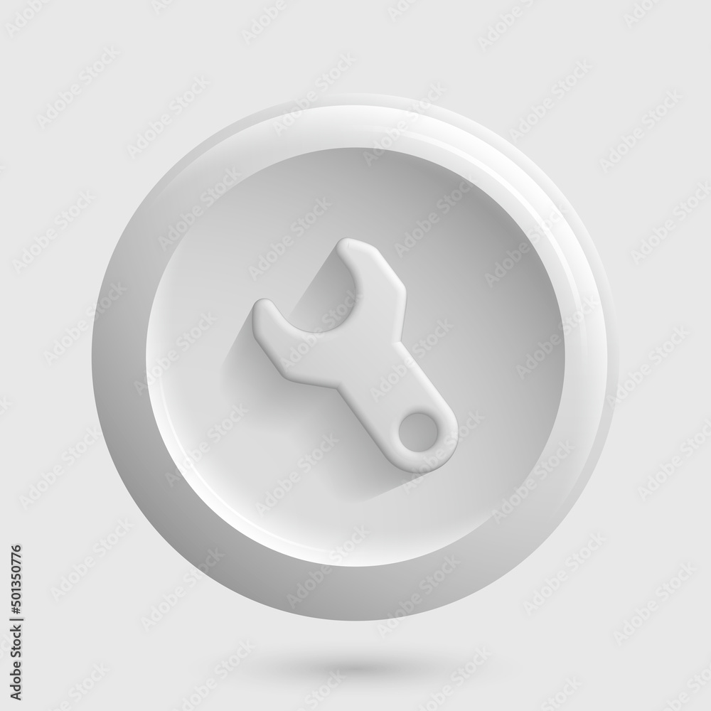 White Wrench Settings Icon. 3D Design for Isolated Button. Vector illustration White Wrench Settings Icon. 3D Design for Isolated Button. Vector illustration
