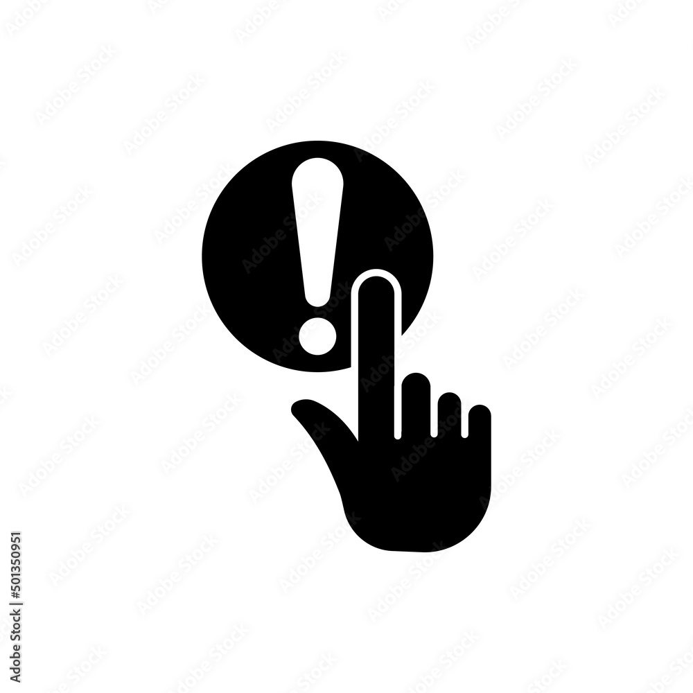 Obraz premium Touch icon with exclamation mark. hand. suitable for warning symbol, notification. solid icon style. simple design editable. Design template vector