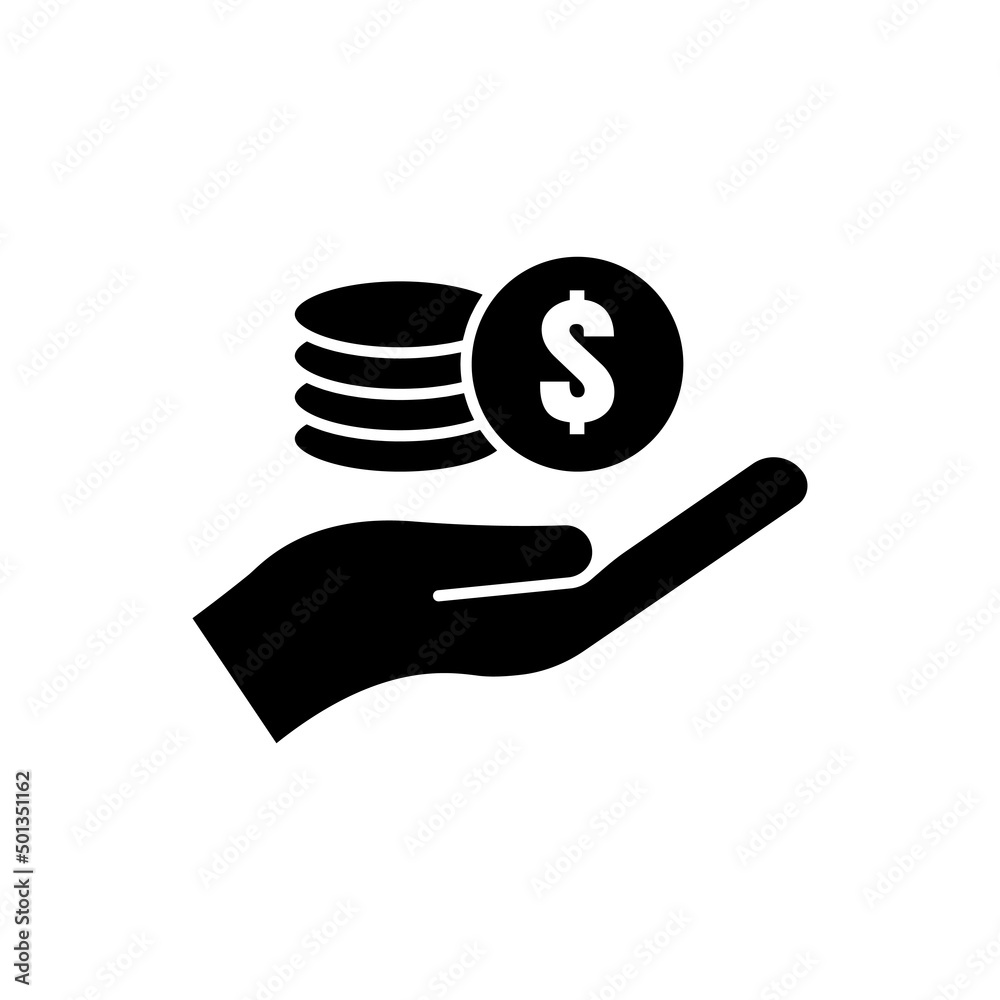 Hand icon with dollar. solid icon style. suitable for currency symbol, business. simple design editable. Design template vector Hand icon with dollar. solid icon style. suitable for currency symbol, business. simple design editable. Design template vector