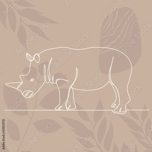 rhinoceros continuous line drawing, sketch, on abstract background vector