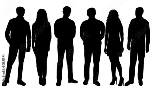 people black silhouette, on white background, isolated, vector