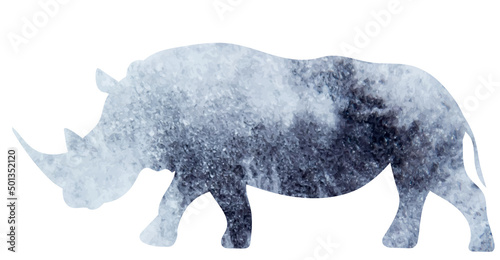 rhinoceros watercolor silhouette, on white background, isolated, vector