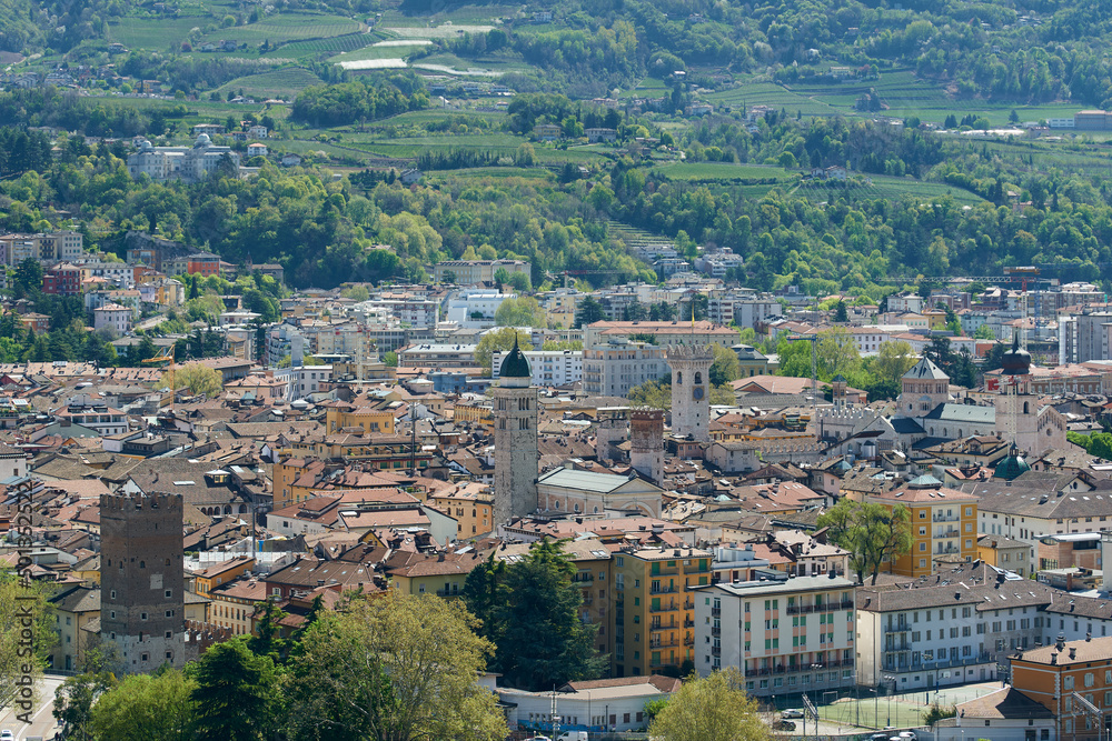 Top view of Trento city in spring, Italy