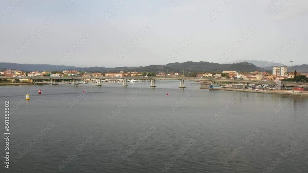 drone flight showing the bridge near olbia in sardinia drone flight showing the bridge near olbia in sardinia
