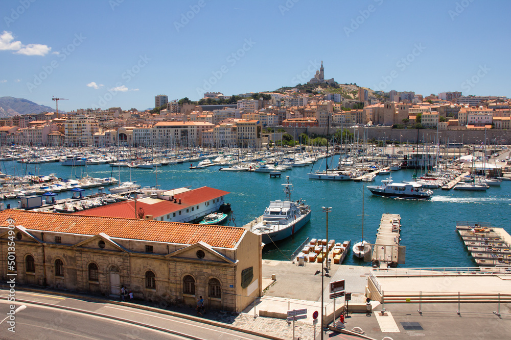 Marseille harbour port city skyline, Marseille, France