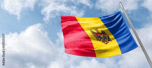 Flag of Moldova The national flag of the Republic of Moldova (Romanian: Drapelul Moldovei) is a vertical triband of blue, yellow, and red,  photo