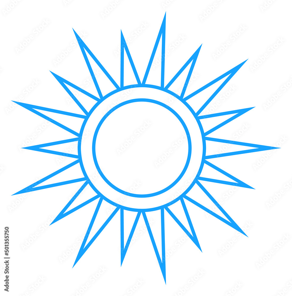 Blue sun symbol. Stylized rays star icon Blue sun symbol. Stylized rays star icon