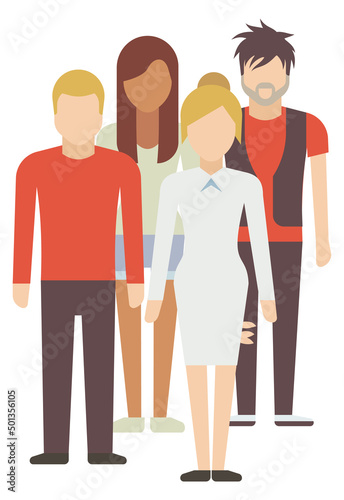 Human relationships. Friends standing together. Different people
