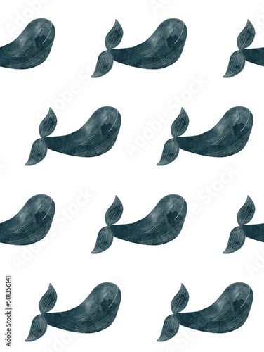 Watercolor blue whale. Cute...