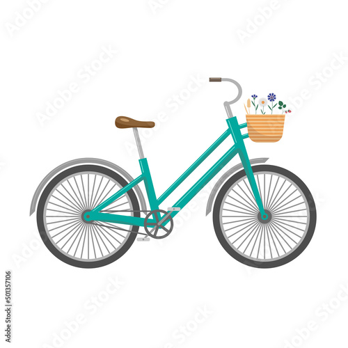 Turquoise city bike with flower basket