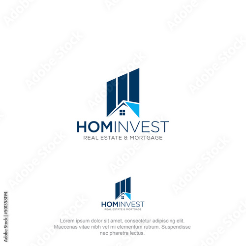home invest real estate and mortgage logo, creative bar diagram and home vector