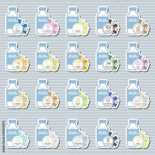 Fresh Milk Flavor Sticker Set - Vector