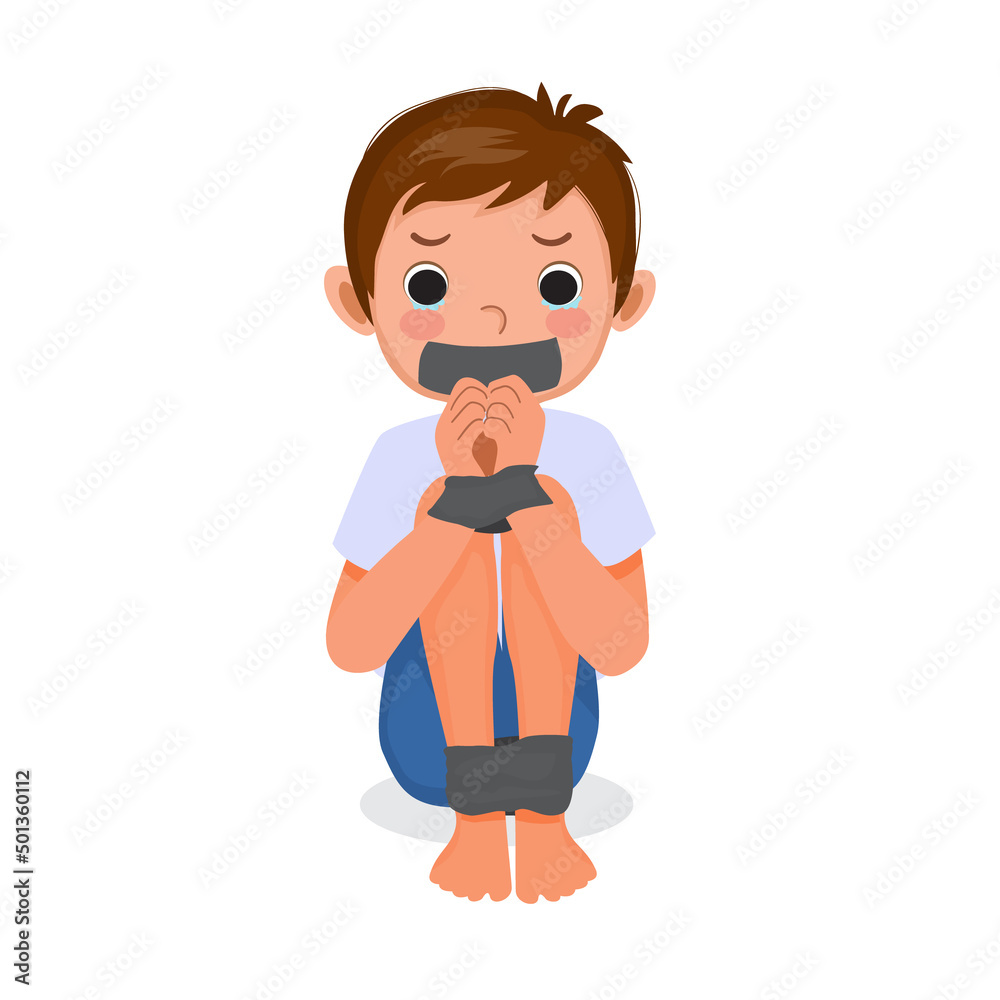 Kidnapped little boy tied up and mouth cover with tape. Child abduction and  Human trafficking concept Stock Vector | Adobe Stock