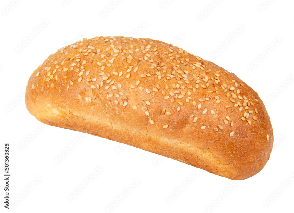 Long bun with sesame seeds isolated on the white background Long bun with sesame seeds isolated on the white background
