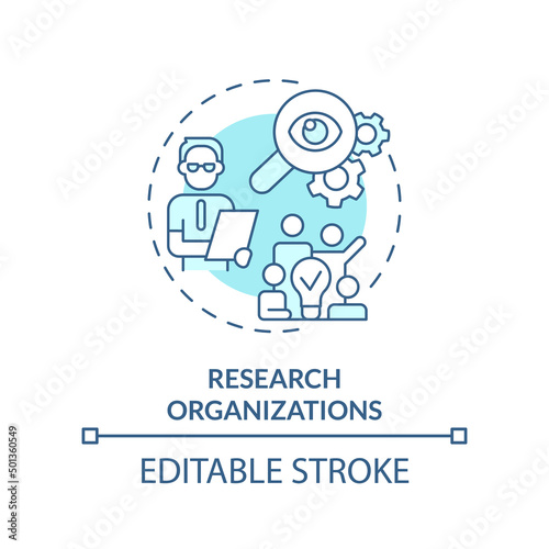 Research organizations turquoise concept icon. Social survey. Institution example abstract idea thin line illustration. Isolated outline drawing. Editable stroke. Arial, Myriad Pro-Bold fonts used