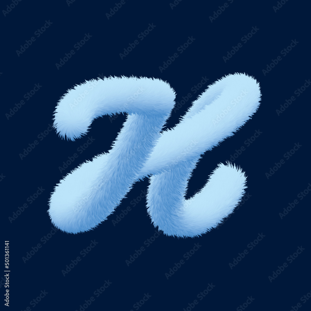 Naklejka premium 3d alphabet, furry letter H, 3d illustration on blue background
