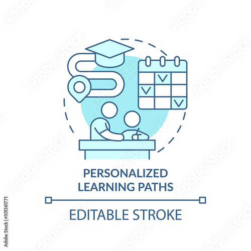 Personalized learning paths turquoise concept icon. Individual schedule. Education abstract idea thin line illustration. Isolated outline drawing. Editable stroke. Arial, Myriad Pro-Bold fonts use