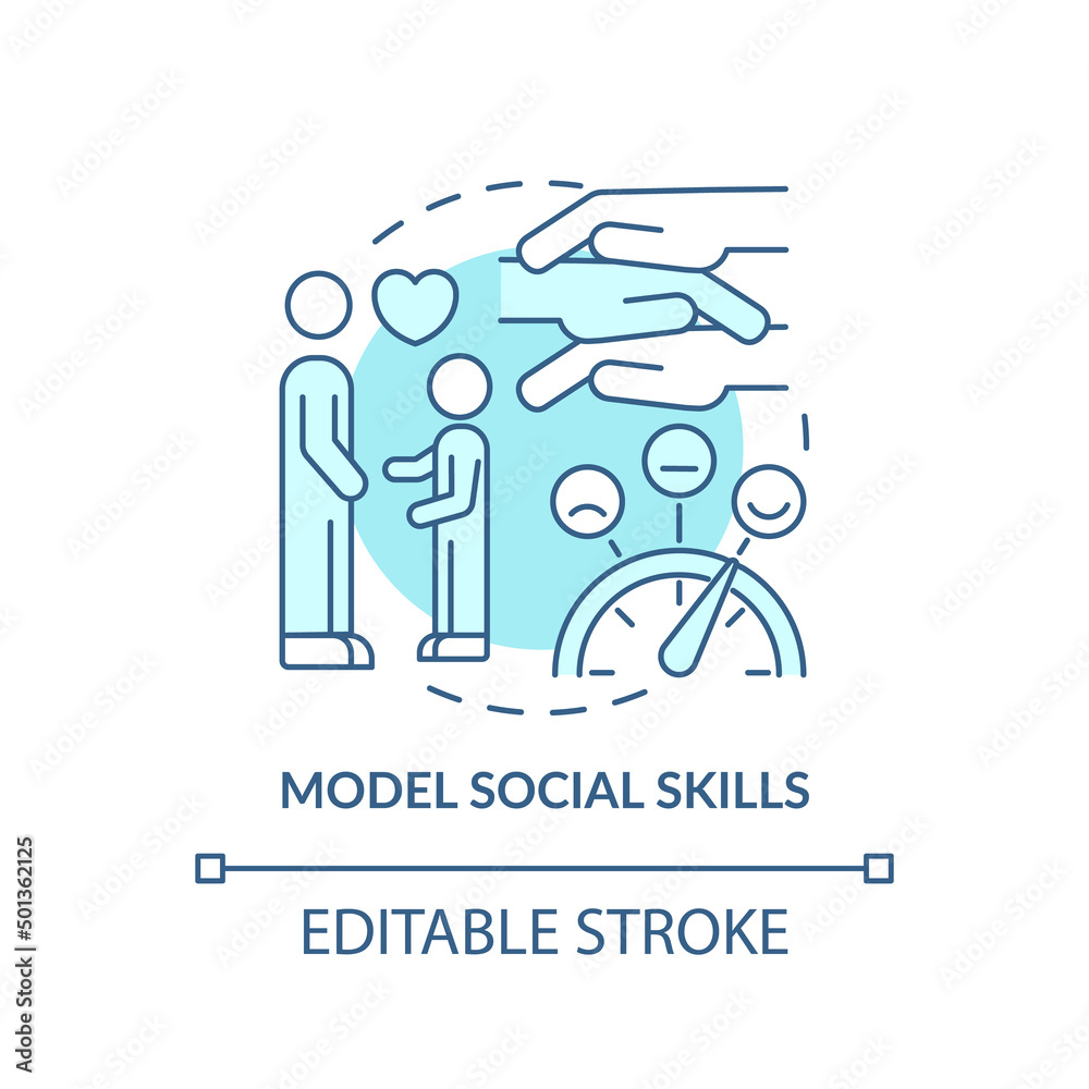 Model social skills turquoise concept icon. Teacher strategy. Trauma informed teaching abstract idea thin line illustration. Isolated outline drawing. Editable stroke. Arial, Myriad Pro-Bold fonts use Model social skills turquoise concept icon. Teacher strategy. Trauma informed teaching abstract idea thin line illustration. Isolated outline drawing. Editable stroke. Arial, Myriad Pro-Bold fonts use