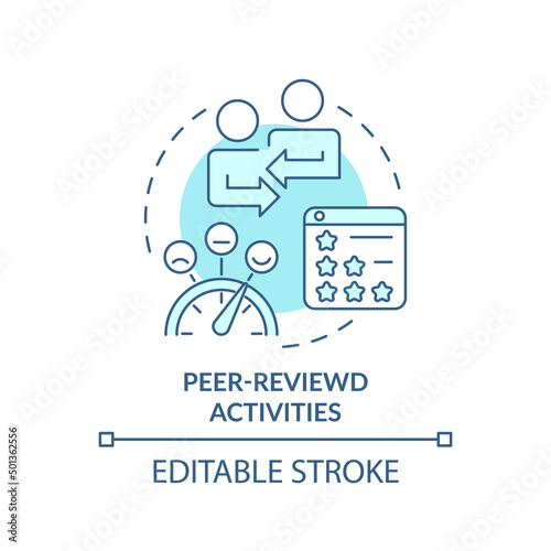 Peer reviewed activities turquoise concept icon. Students feedbacks. Online education abstract idea thin line illustration. Isolated outline drawing. Editable stroke. Arial, Myriad Pro-Bold fonts use