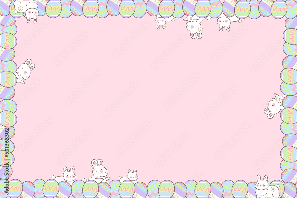 Frame template of bunny and easter eggs cute illustration Frame template of bunny and easter eggs cute illustration