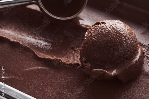 Chocolate ice cream texture and ball.