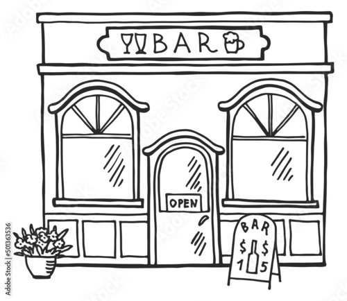 Street bar facade. Hand drawn front view